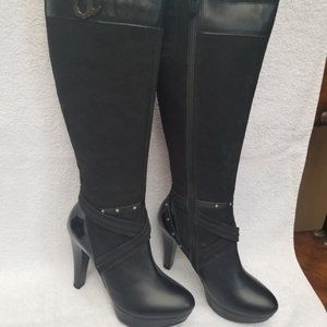 All leather new black tall boots , handmade.